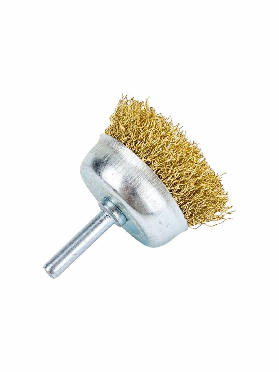 Щетка для дрели чашка гофра 50 мм волат (81010-50), латунированная сталь — фото 1