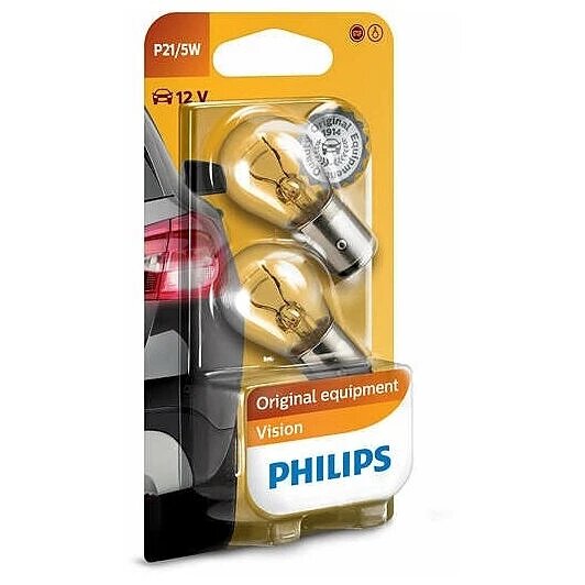 Лампа подсветки Philips 12499B2 P21/5W 12V 21/5W 2-х нитьевая, со смещенным центром, блистер, 2