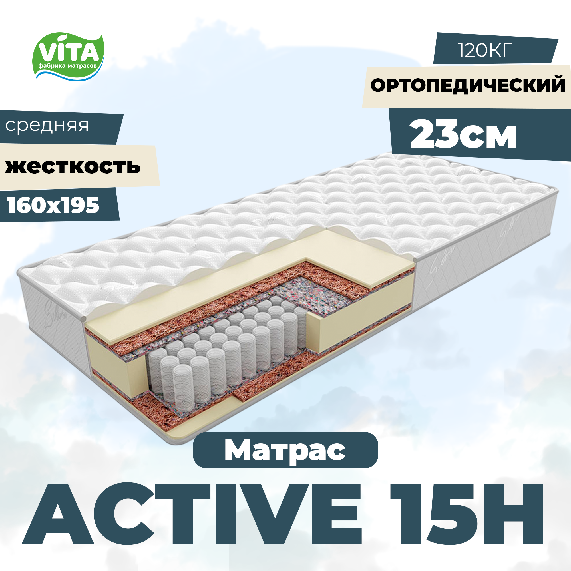Матрас ортопедический пружинный Active 15 Hard PS 500 (160х195)