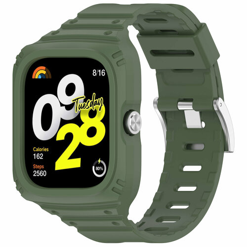 Силиконовый ремешок-бампер для Redmi Watch 4 полная защита темно-зеленый 449₽