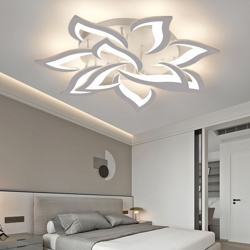 фото Современная потолочная люстра акриловая, с регулируемой яркостью, Дистанционное управление, для гостиной, Спальни, Белая, 10 абажуров