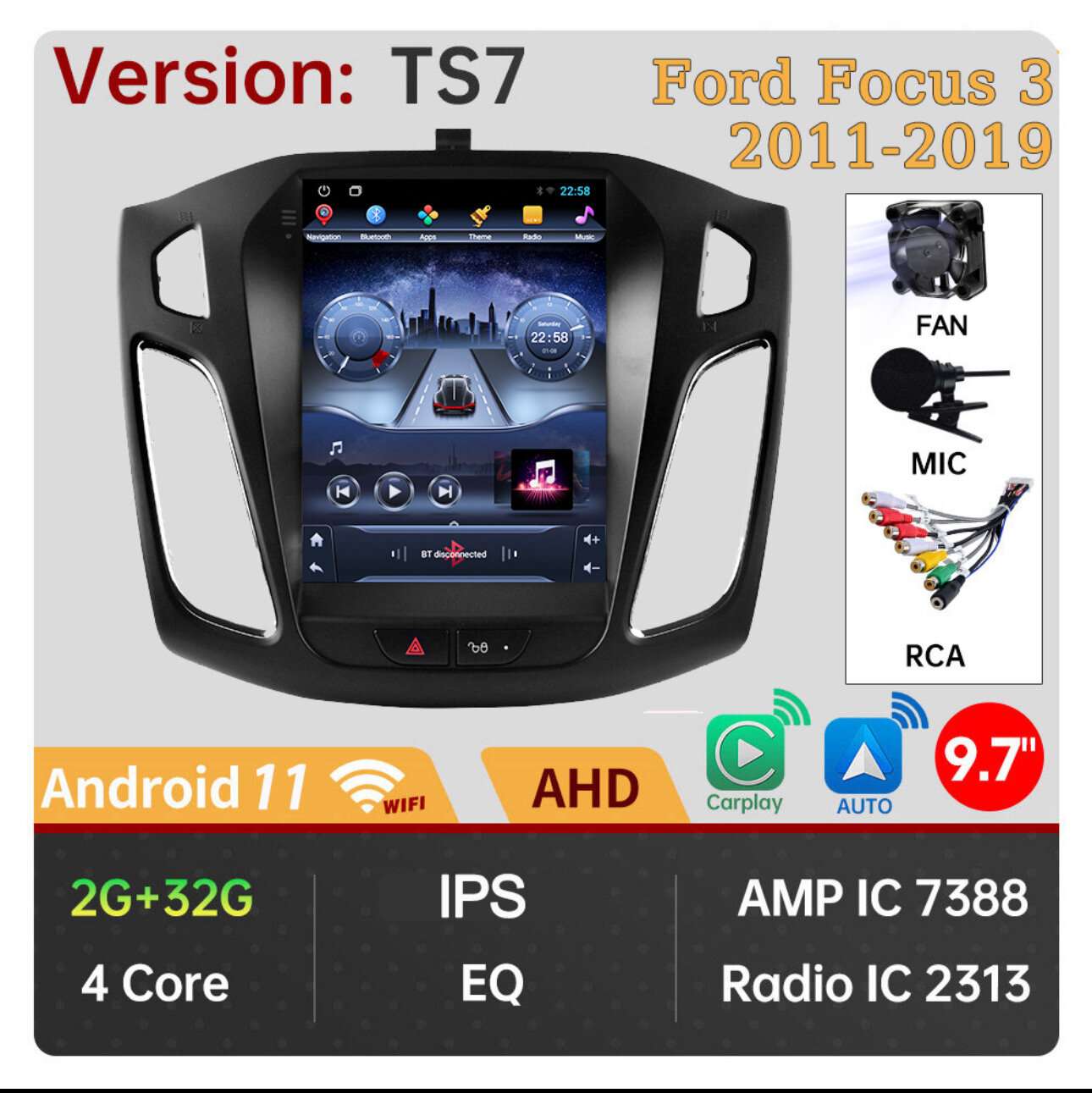 Магнитола для Ford Focus 3 в стиле Тесла 2/32GB IPS CarPlay
