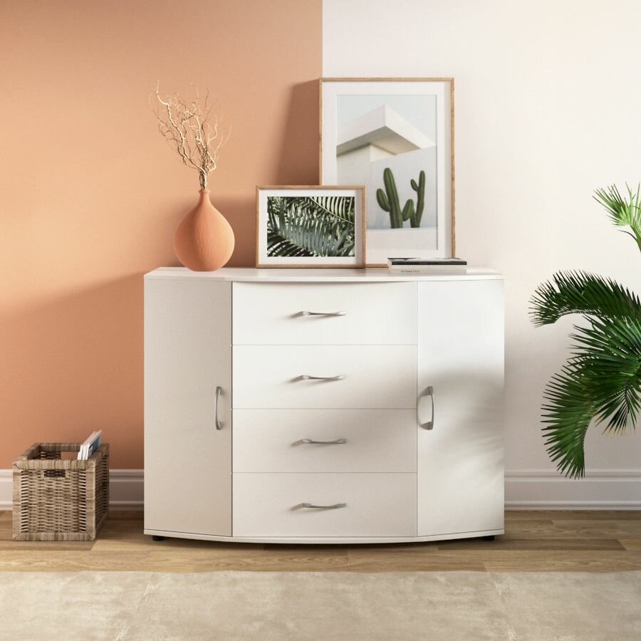 Комод для одежды и вещей №373 с полками, 4 ящика, 120 х 84 х 40,5 см, Белый