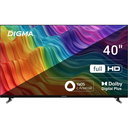 Телевизор LED Digma 40" DM-LED40SBB33 Яндекс. ТВ Frameless Metal FULL HD 60Hz DVB-T DVB-T2 DVB-C DVB-S DVB-S2 USB черный
