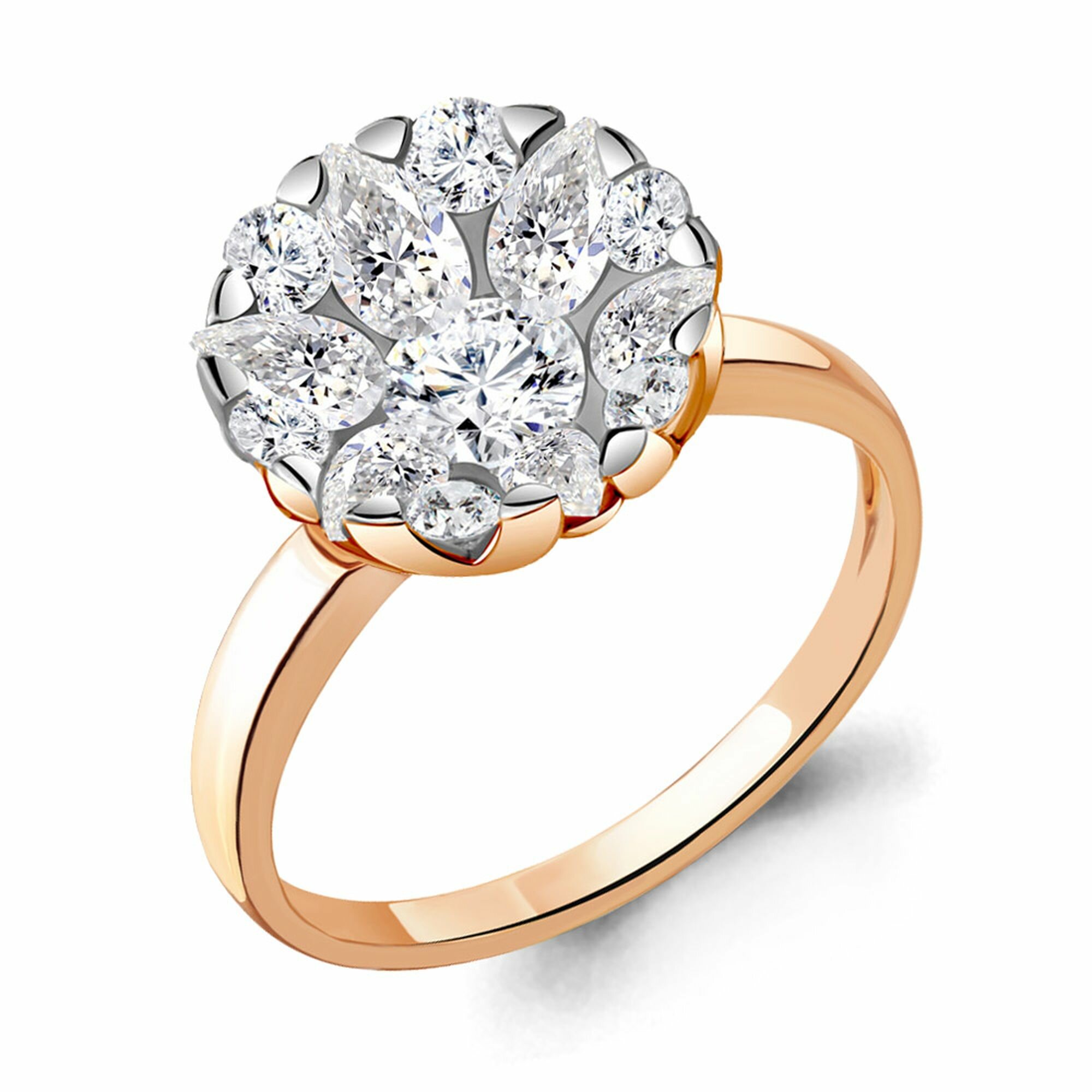 Кольцо Diamant online, серебро, 925 проба, золочение, фианит