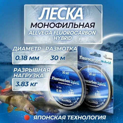 Флюорокарбоновая леска ALLVEGA Fluorocarbon Hybrid, 30 м, 3.8 кг, прозрачный, 1 шт.