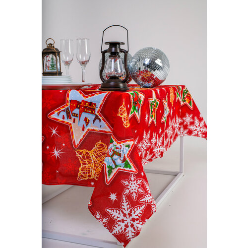 Скатерть из рогожки Alice Textile Новогодние звезды хлопок 180х145 см новый год 2025 930₽