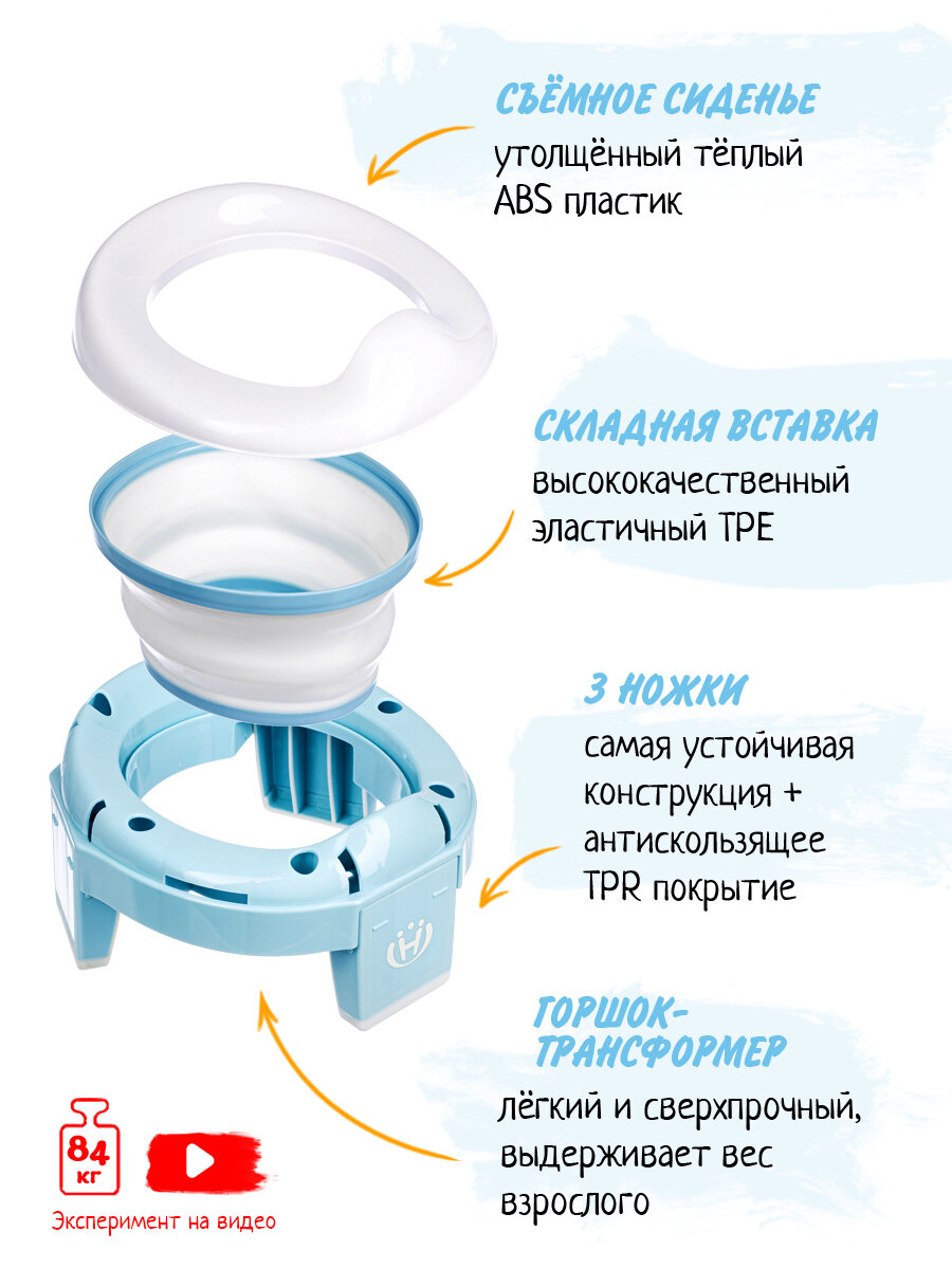 Горшок детский складной 3 в 1 Honeybear Twinset, дорожный, накладка на унитаз, силиконовая вкладка в комплекте — фото 1