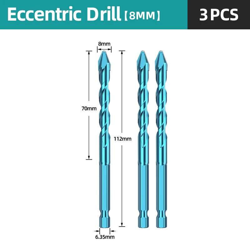 LIDIAO 1/3 шт сверло для синей плитки эксцентриковая дрель сверло для фарфора сверло для керамики стекла дерева аксессуары для электроинструментов6 8 10 12 мм