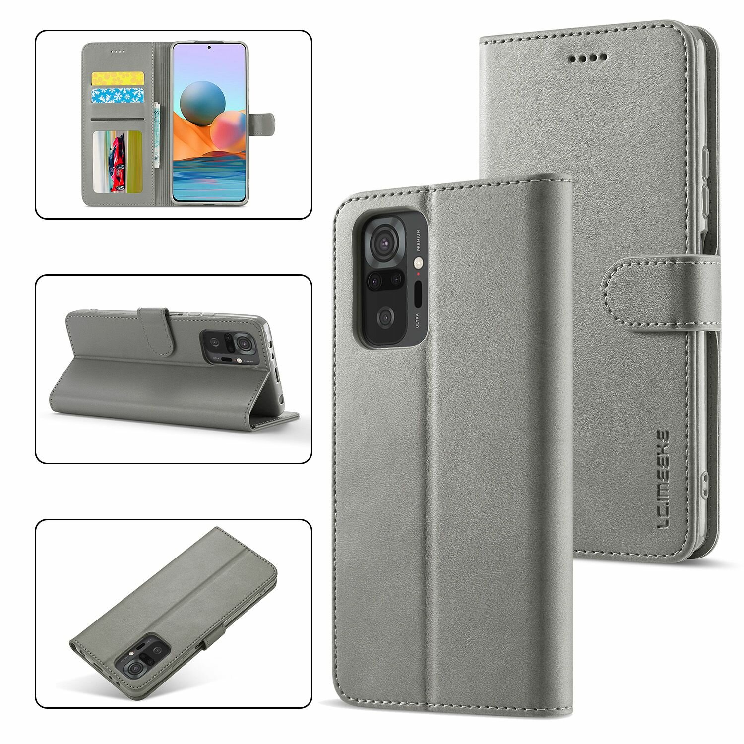 Картинки LCIMEEKE Кожаный книжка чехол для Xiaomi Redmi Note 10 Pro (Ксиаоми, Сяоми Редми Ноут 10 Про) с визитницей из экокожи