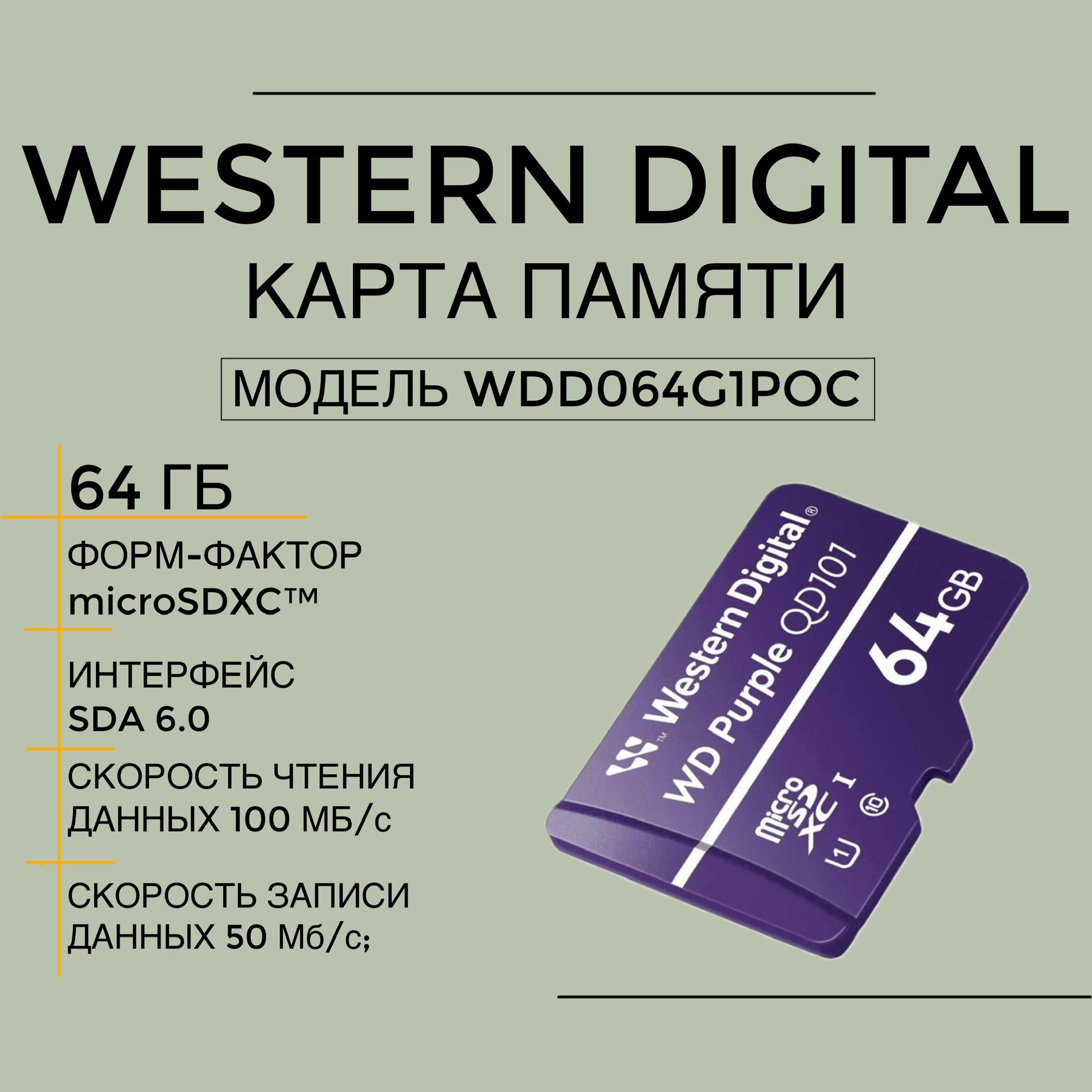 Карта памяти Western Digital microSDXC 64 ГБ Class 10, UHS-I U1