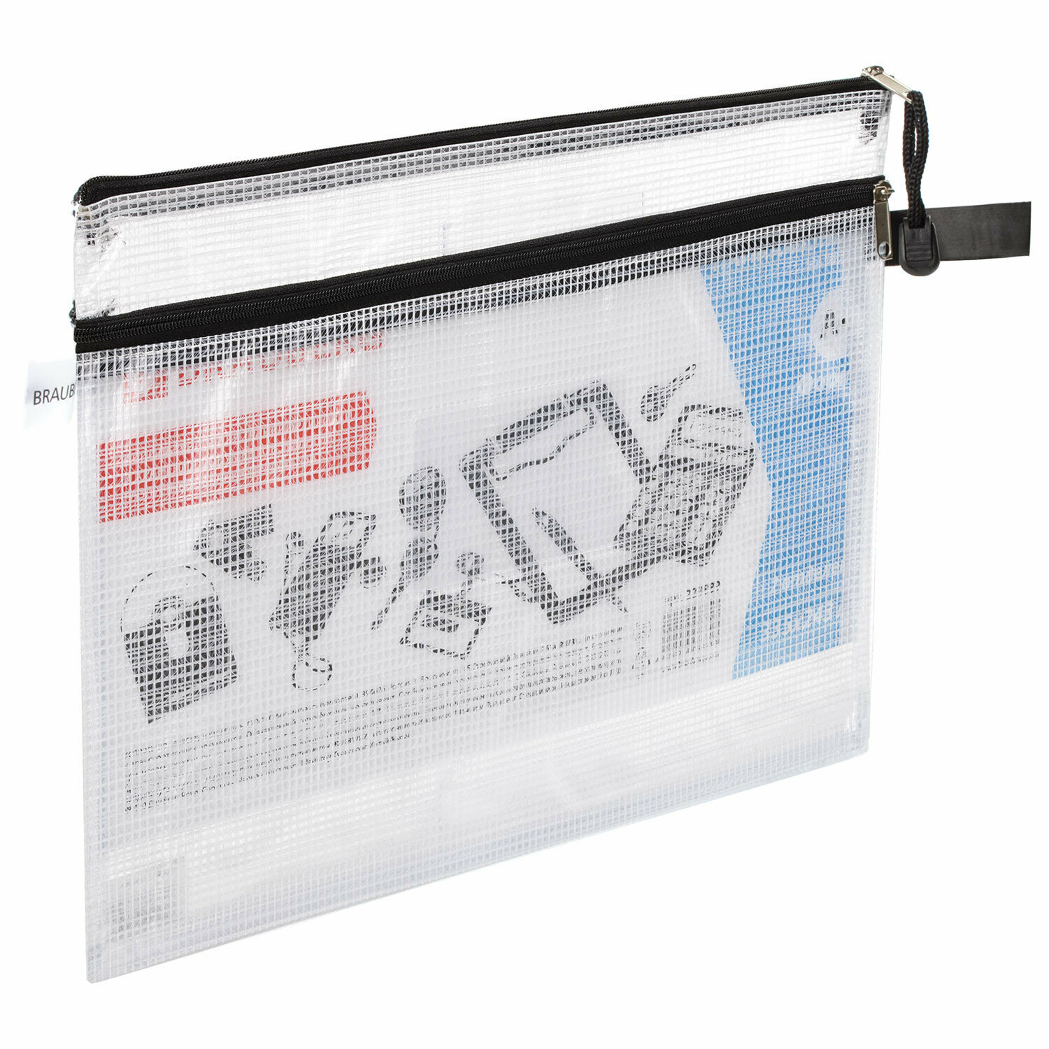 Папка-конверт Brauberg На молнии "Solid", А4, 335х243 мм, ПВХ, сетка, 300 мкм, 2 отделения, прозрачная (223889)