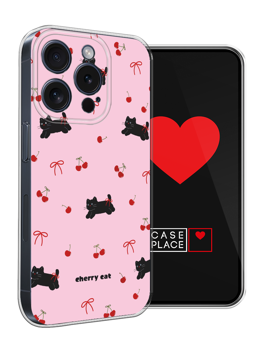 Чехол на Apple iPhone 15 Pro / Айфон 15 Про с принтом cherry cat — фото 1