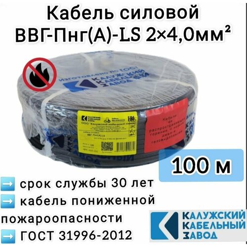 фото Кабель силовой ввг-пнг(a)-ls 2х4,0мм², ккз, длина 100м, черный