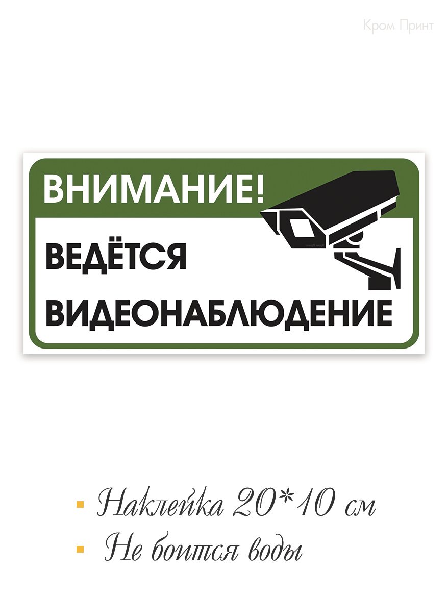 Наклейка Видеонаблюдение / Знак Видеонаблюдение, 20х10 см. Зеленая