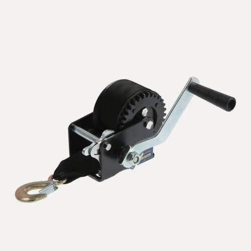 Изображение товара Лебедка ручная барабанная тяговая тундра, 800 кг, трос-ремень 6 метров