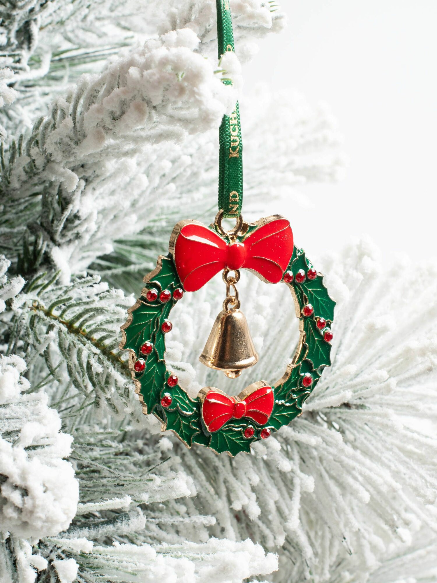 Игрушка елочная 6 см металл/стразы зелено-красная Колокольчик Figure christmas