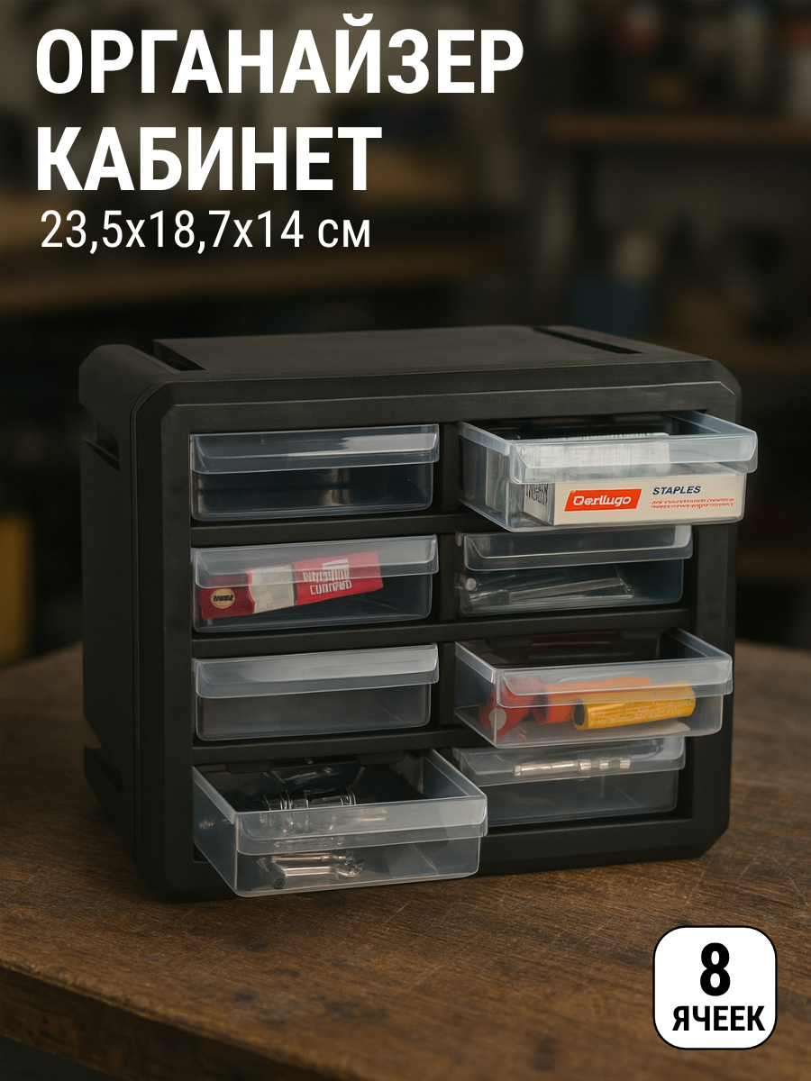 Органайзер для хранения инструментов и мелочей 8 ячеек 235х187х14см