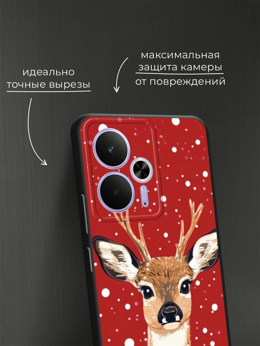 Черный матовый чехол на Realme 14T / Реалми 14Т с принтом "Гордый олень 2" — фото 1