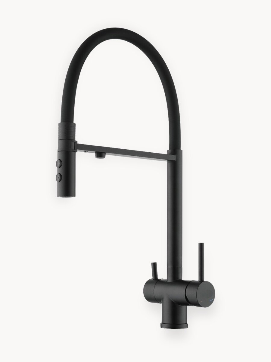 NEW. Смеситель для кухни Esko Line с фильтром и гибким изливом EL_K122Tb, черный / два режима