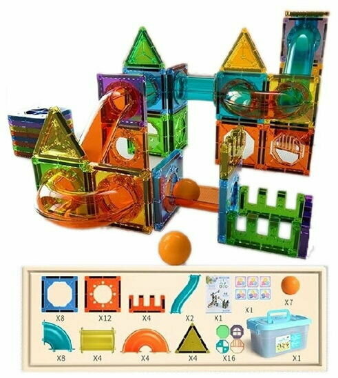 Конструктор магнитный 62 детали,7 шариков, наклейки (в контейнере)