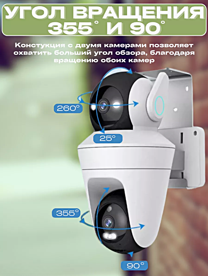Камера видеонаблюдения WiFi с двойным объективом, 10MP, Детектор движения, Ночной режим, Приложение iCam365, Белый — фото 1