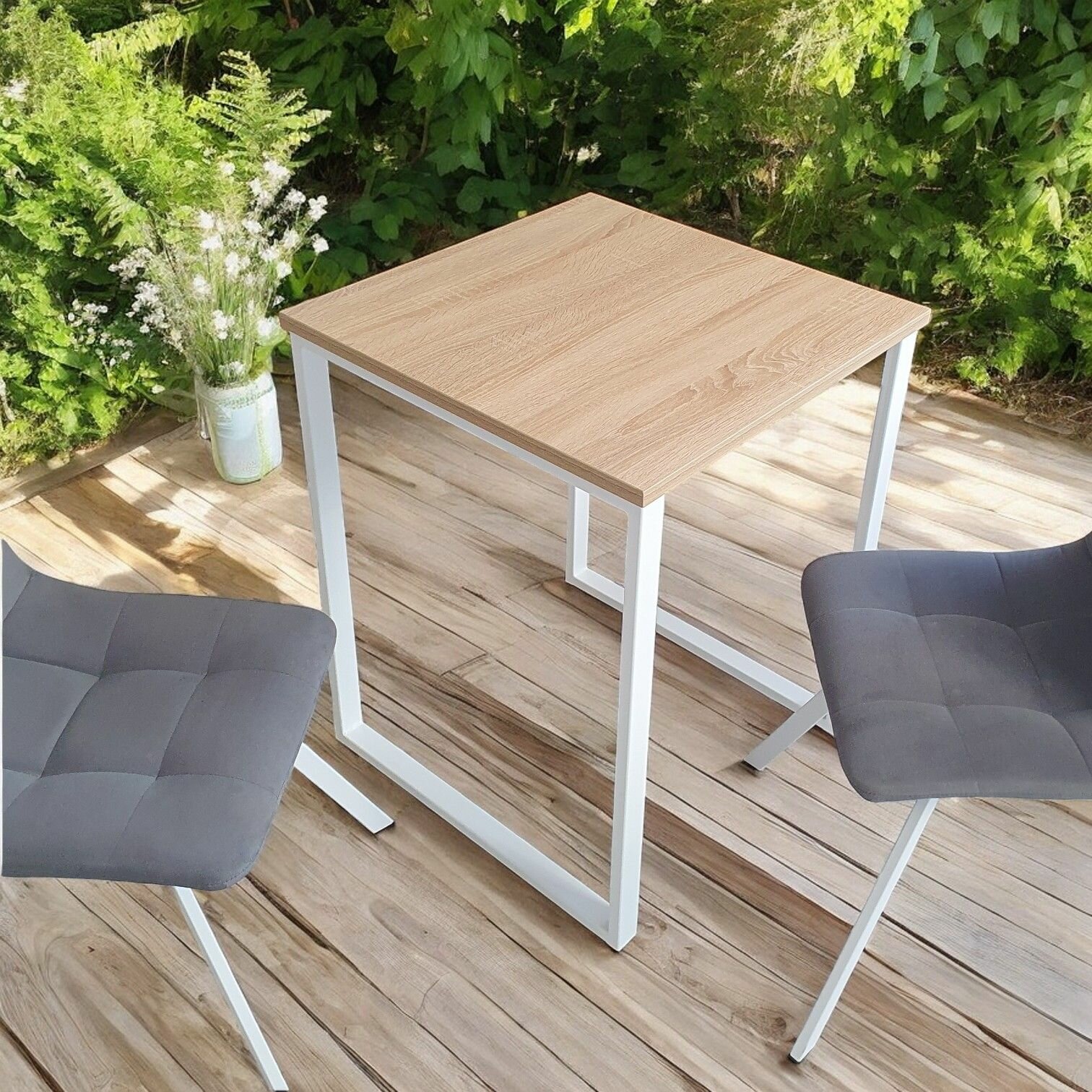 Стол лофт обеденный Дуб 110*60 см. Ножки лофт белые — фото 1