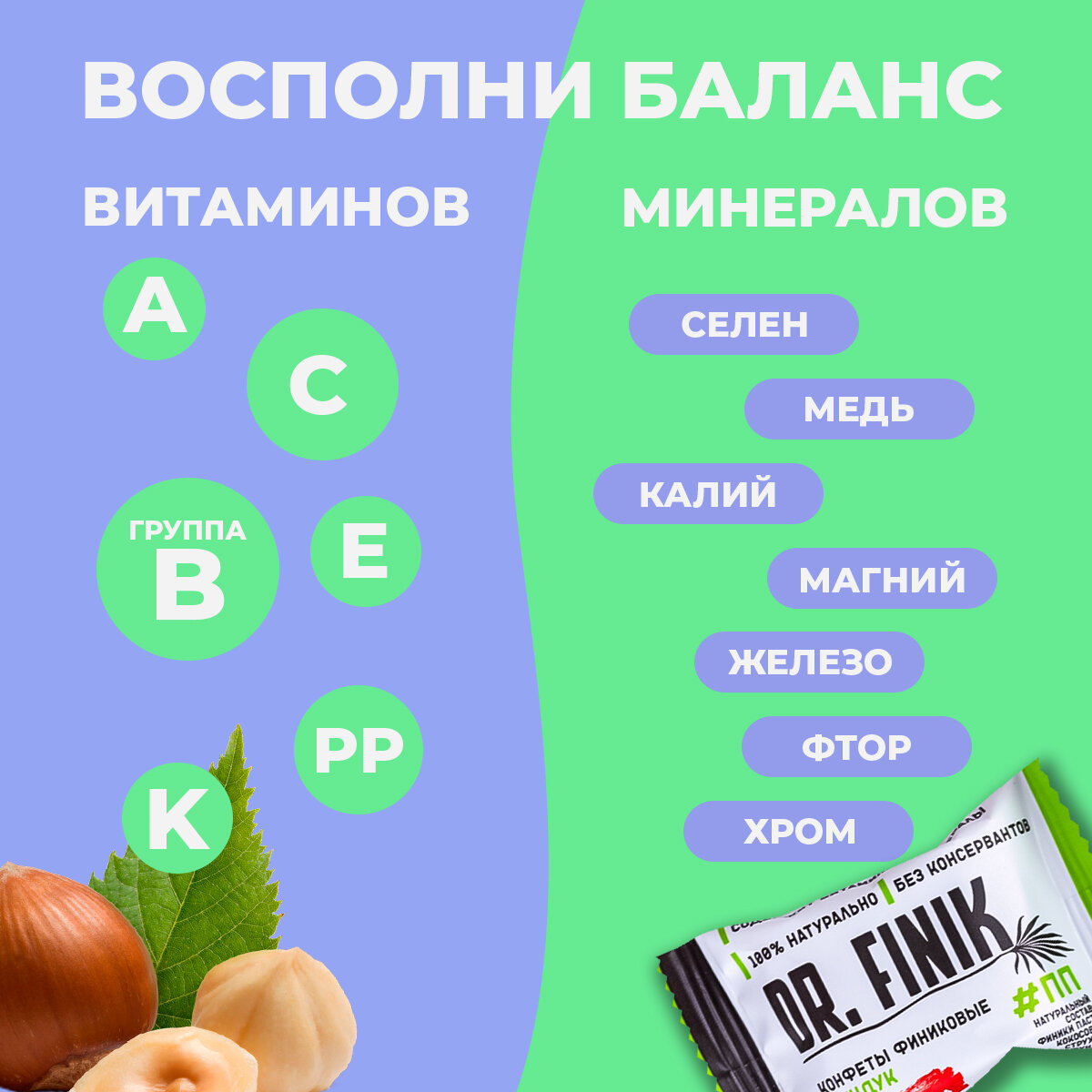 Конфеты финиковые ассорти (миндаль, грецкий орех, кунжут) DR. FINIK 500 г/полезные/натуральные/без сахара — фото 1