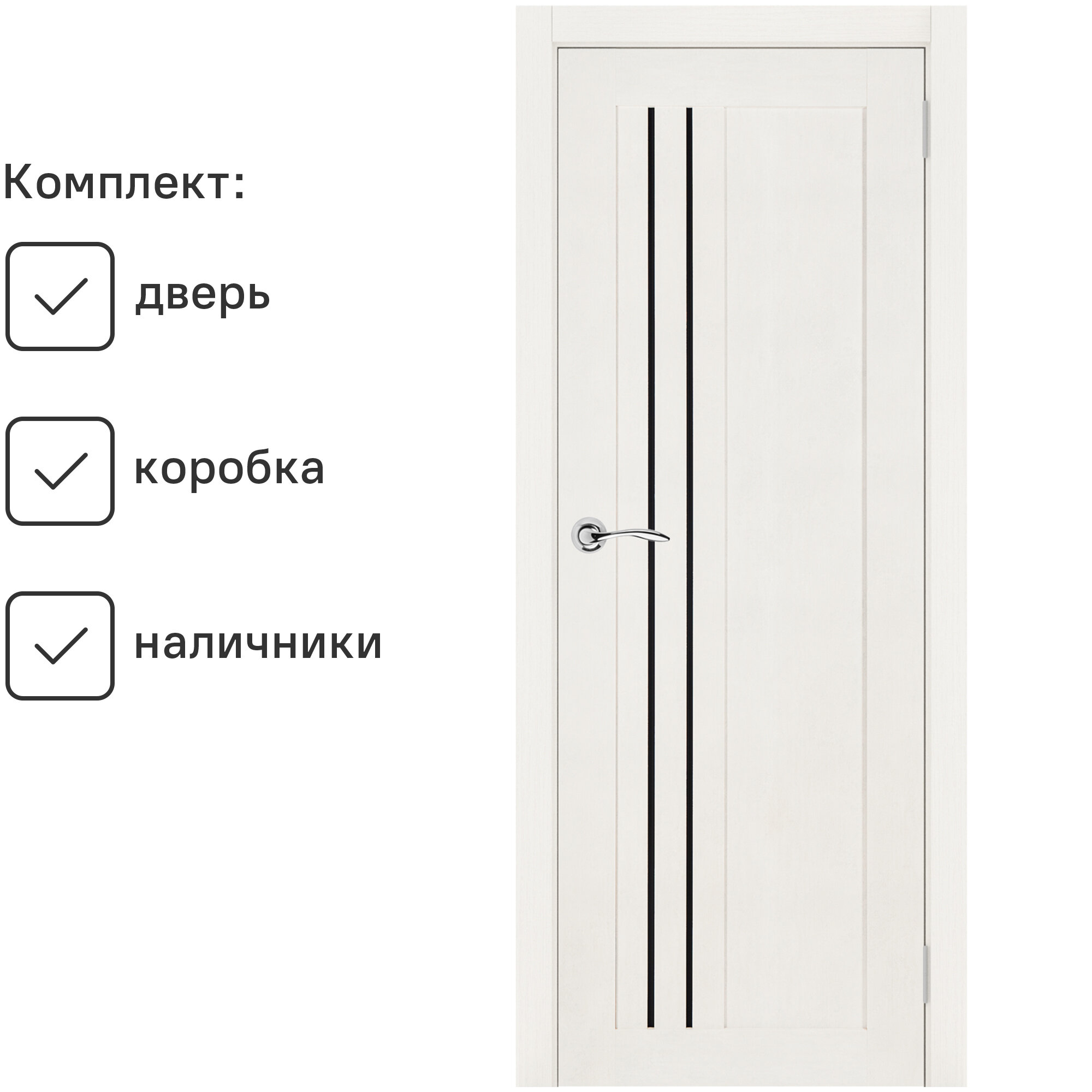 Комплект межкомнатная дверь Рондо 13 с коробкой и наличником, отделка декором black star, цвет белое дерево 60х200 см — фото 1