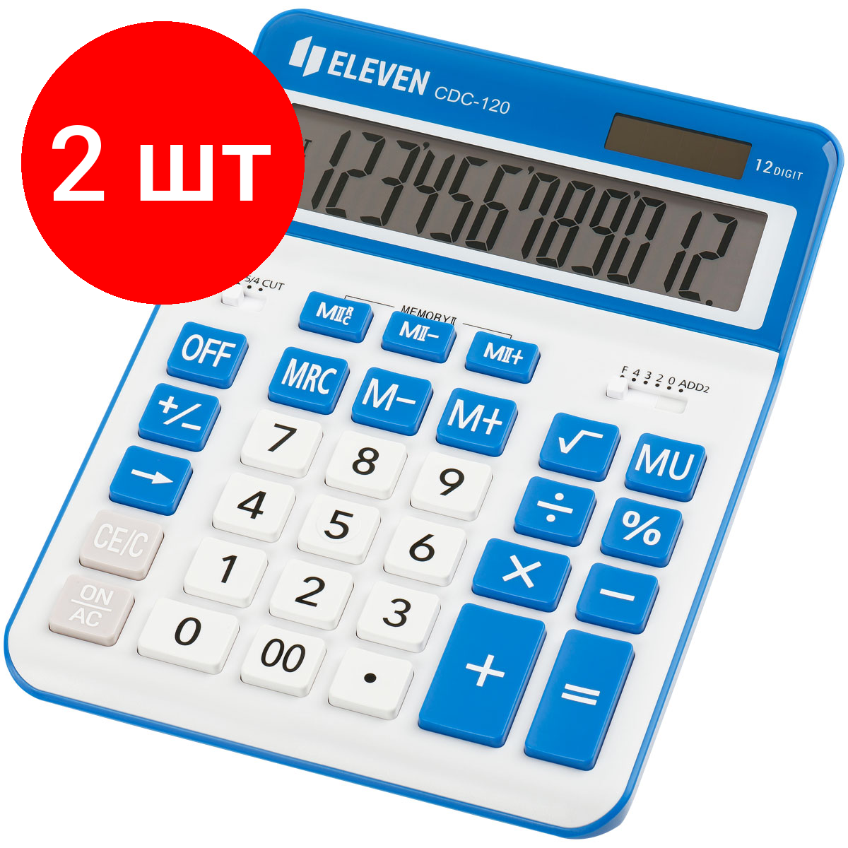 Комплект 2 шт, Калькулятор настольный Eleven CDC-120-WH/NV, 12 разрядов, двойное питание, 155*206*38мм, белый/темно-синий