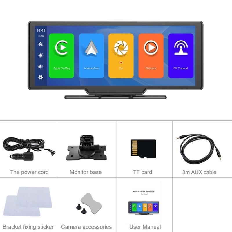 (1 комплект) HD 9.3" Smart Screen Беспроводной Автомобильный Монитор CarPlay - с 32G TF Картой