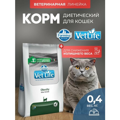 Farmina Vet Life Obesity корм для кошек для снижения излишнего веса, Фармина Вет Лайф Обесити, 400 гр