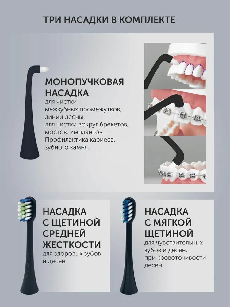 Polaris Электрическая зубная щетка PETB 0701 TC - 5 режимов, 3 насадки / Графитовый — фото 1