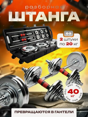 Изображение товара Kulak Штанга спортивная разборная в кейсе 40 кг хром (2х20кг)