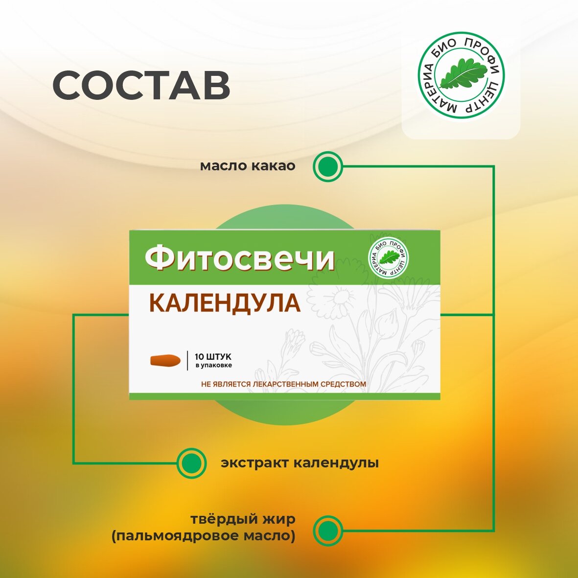 Суппозитории Ректальные От Геморроя Свечи Календула, 1 уп, 10 шт, блистер, Материа Био Профи Центр