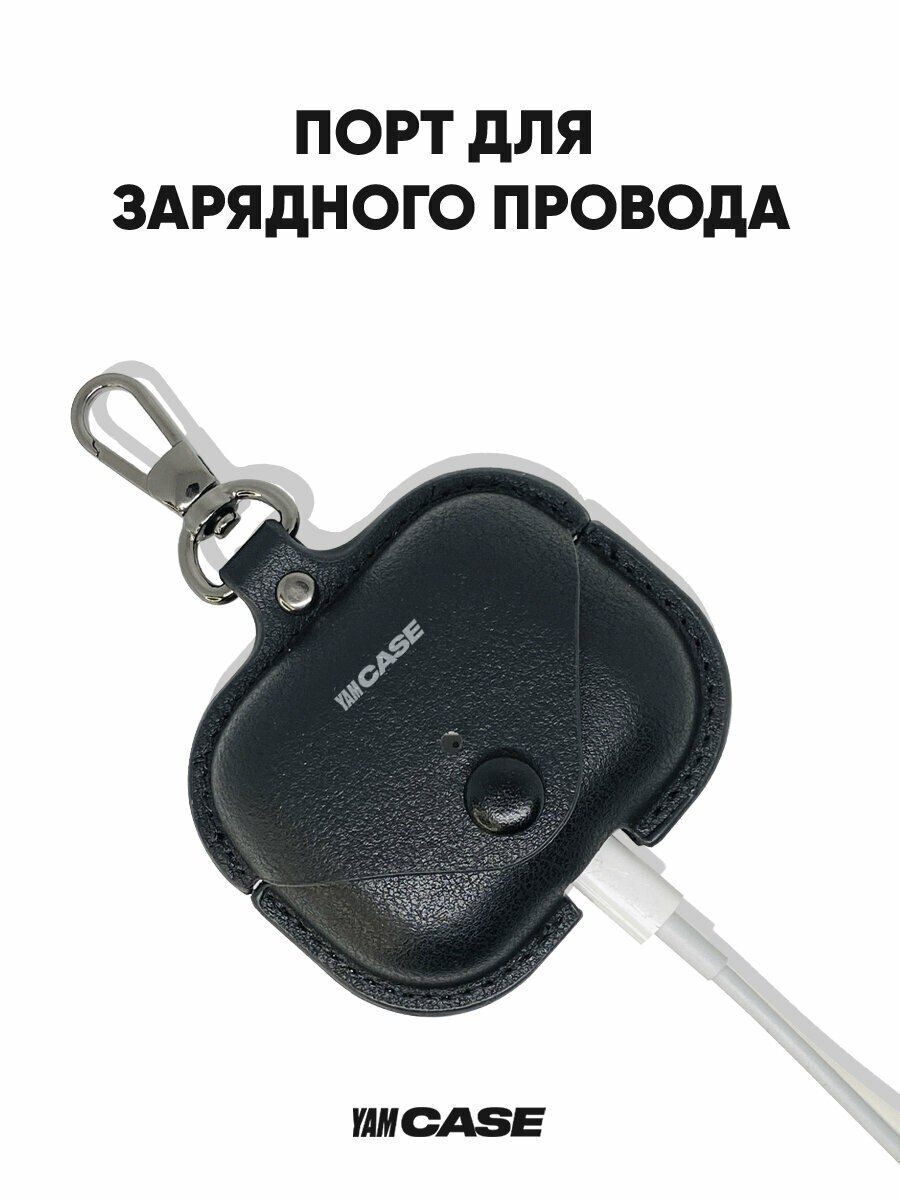 Чехол Yamcase, для AirPods 4, экокожа, противоударный, черный — фото 1