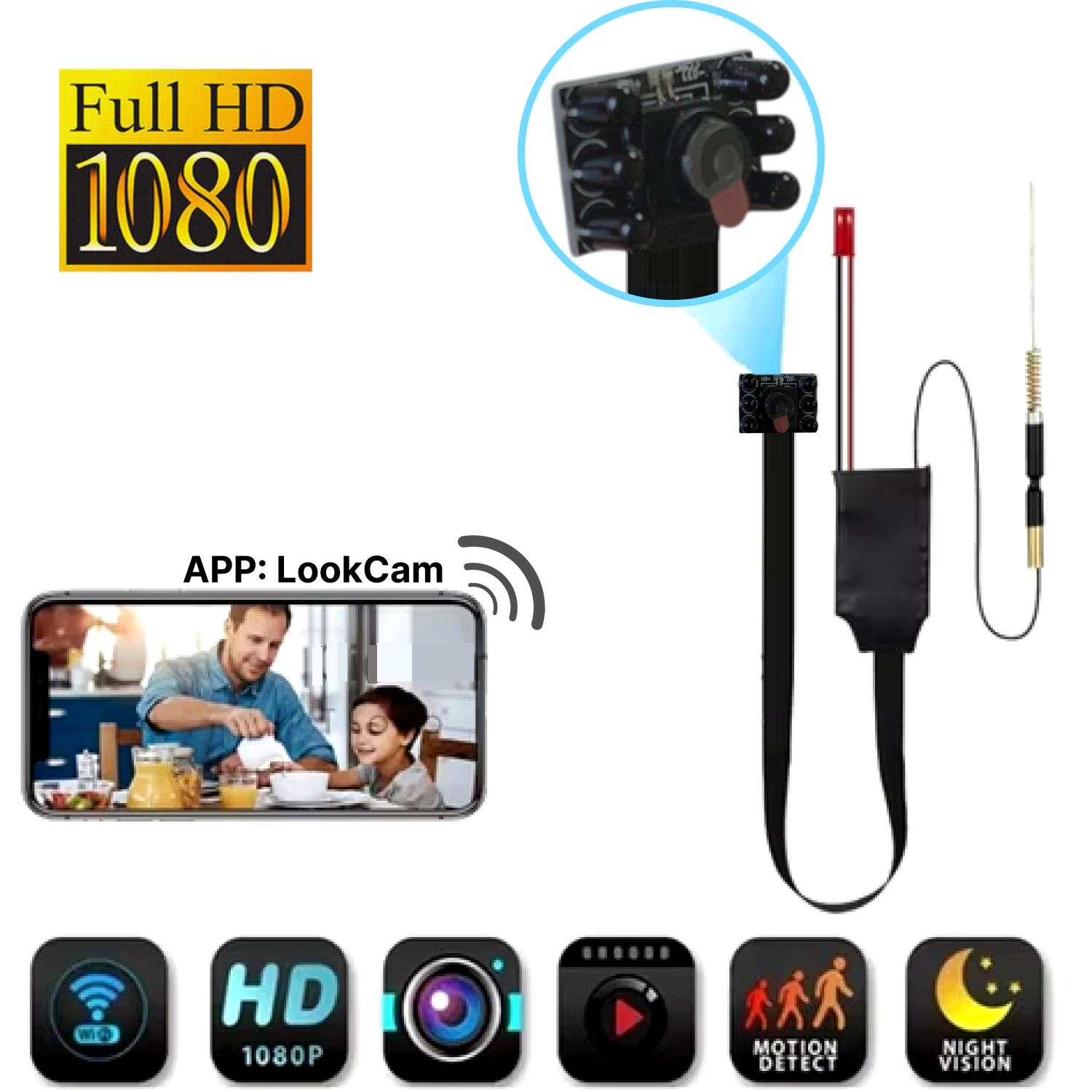 Камера видеонаблюдения LookCam, ИК-подсветка 6 светодиодов, угол обзора 90 °, Wi-Fi, 1920 x 1080
