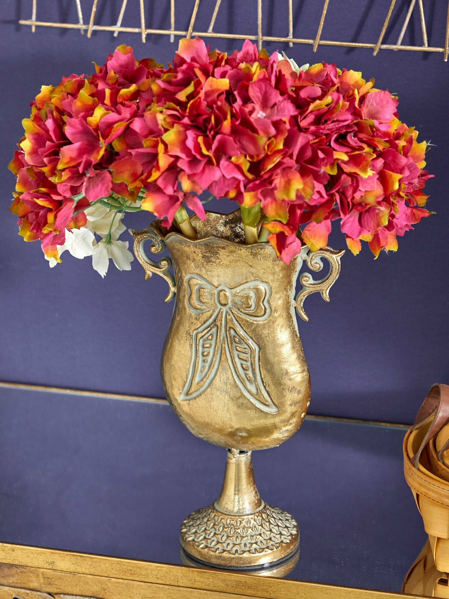 57-399 Ваза с ручками 19х11х29см, Железо, цвет золотистый, Glasar