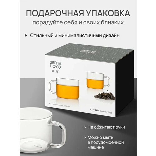 фото Комплект 4 шт чашка для чая и кофе samadoyo из боросиликатного стекла, 150 мл