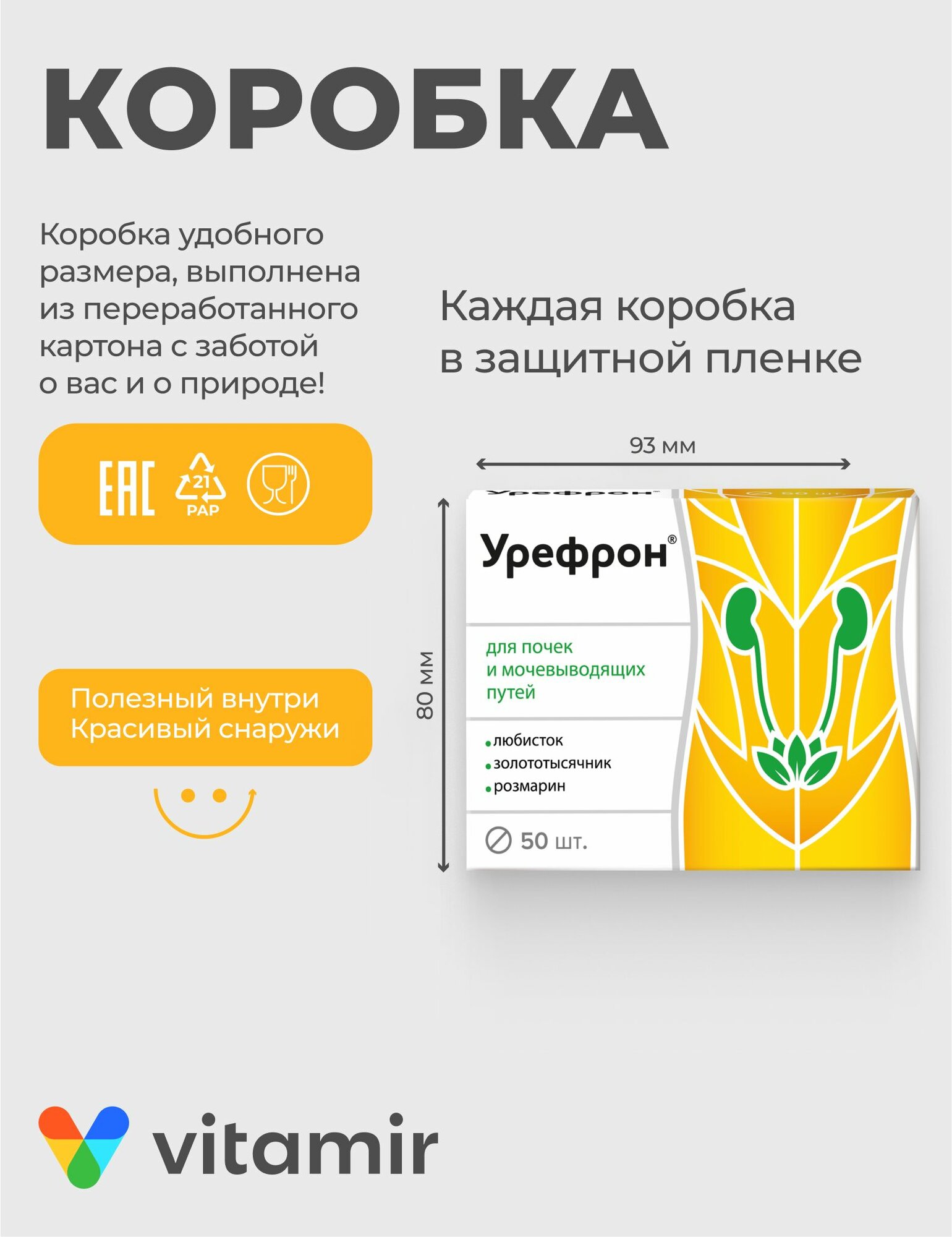 Бад Для Мочеполовой Системы Урефрон VITAMIR, для профилактики цистита и камней в почках, таблетки №50