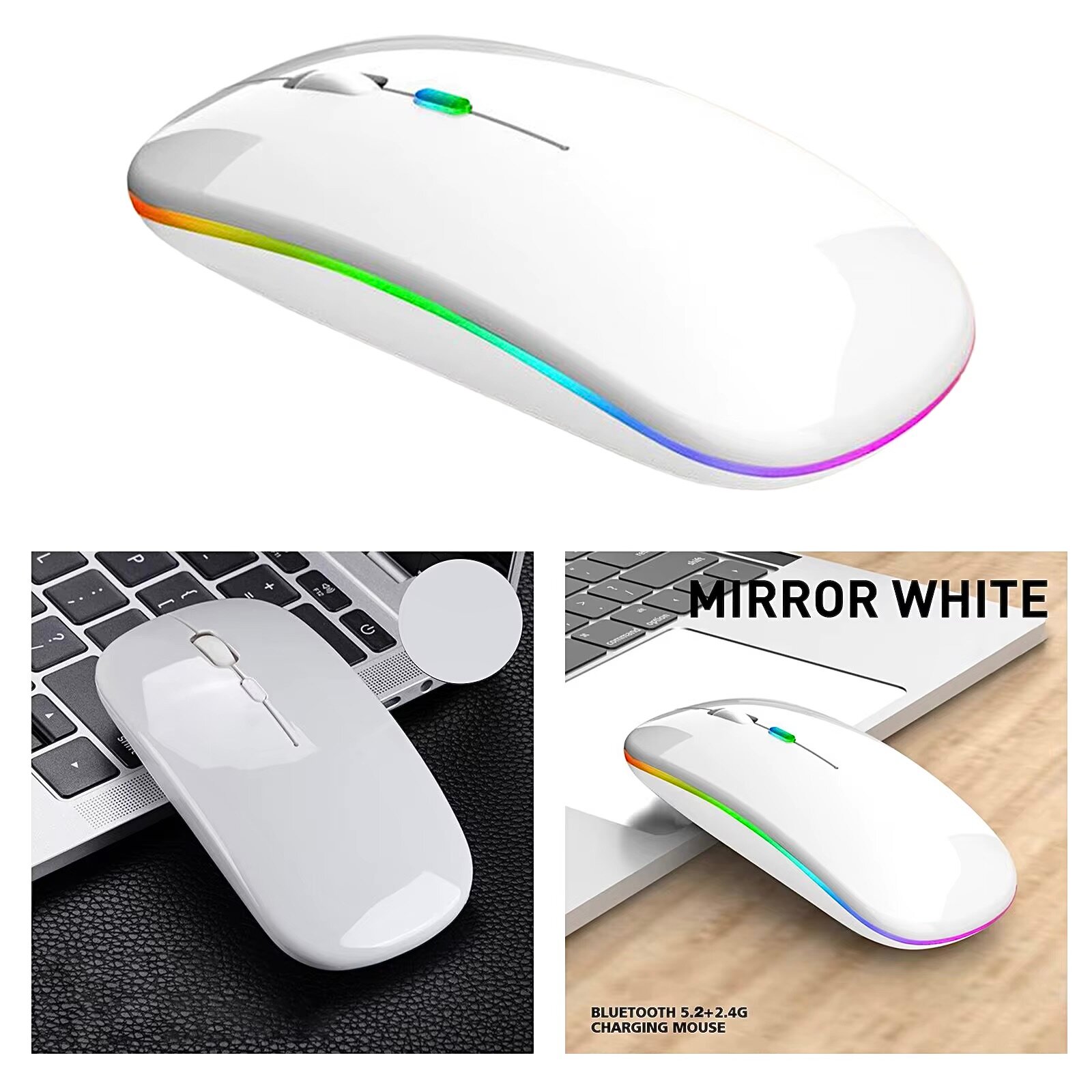 Беспроводная перезаряжаемая Bluetooth + Wireless мышь Booox белая