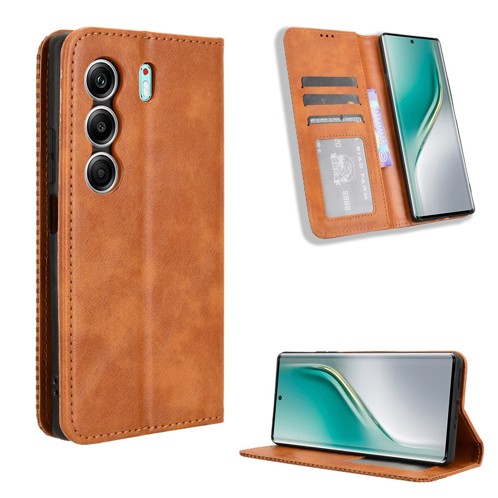 Чехол книжка для Tecno Camon 40 Pro (4G)/ Camon 40 Pro (5G) с магнитом и отделением под карты / Техно Камон 40 Про (коричневая) — фото 1