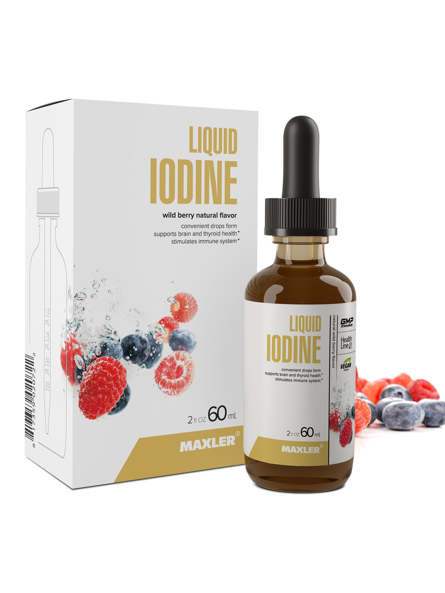Йод жидкий в каплях Maxler Liquid Iodine, йодид калия 150 мкг, 60 мл - Лесные ягоды