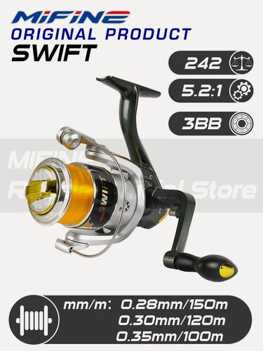 Изображение товара Катушка рыболовная, MIFINE SWIFT Y 3000F, жёлтого цвета, шпуля с леской, для спиннинга