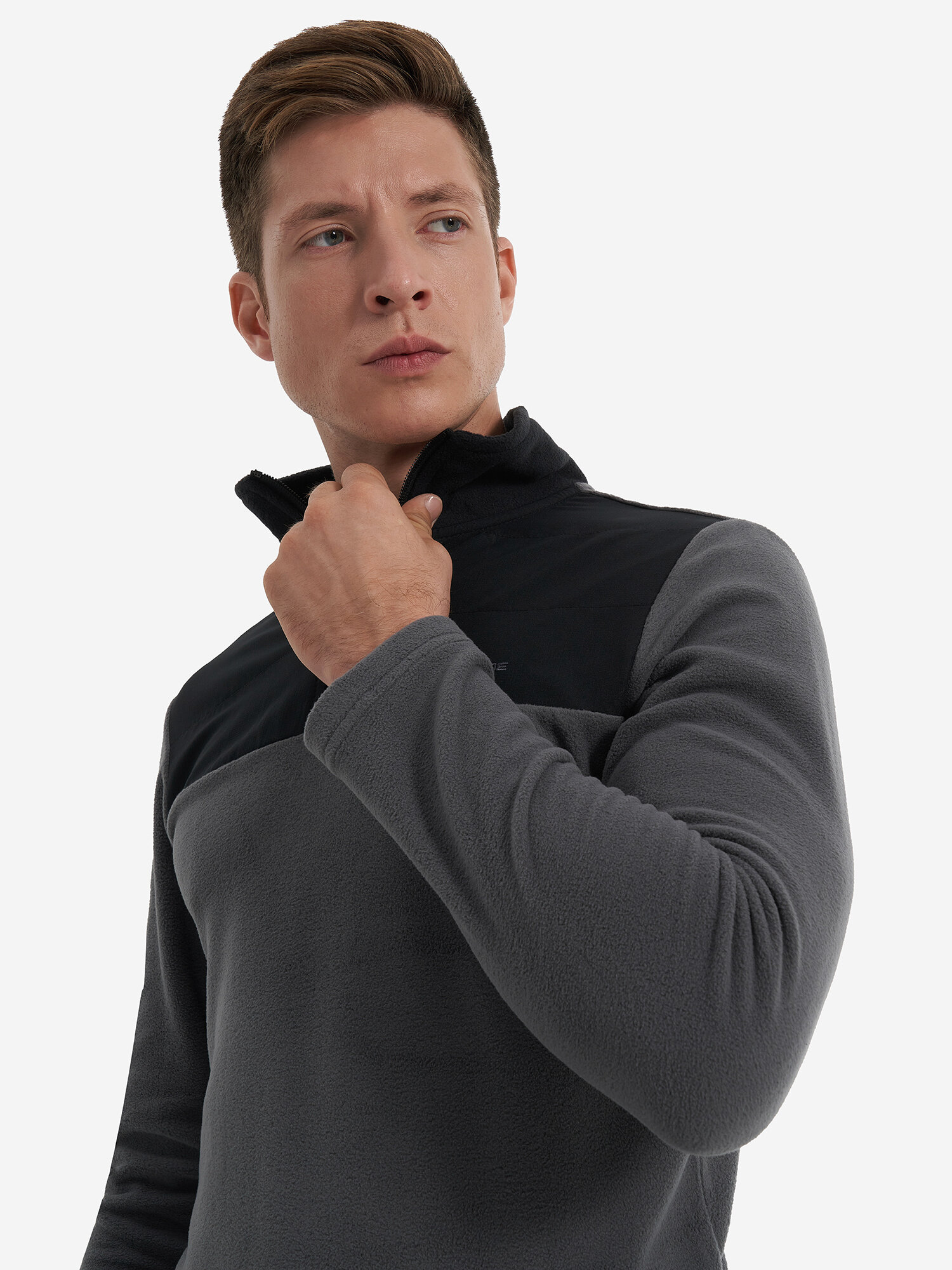 Джемпер GLISSADE Men's H/Z Fleece, размер 56/58, , серый/черный