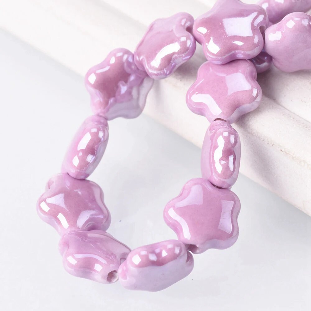 Керамические бусины Weargolsil цветочные звёздочки 14 мм 10 шт, 4- Light Purple, 14mm-10pcs