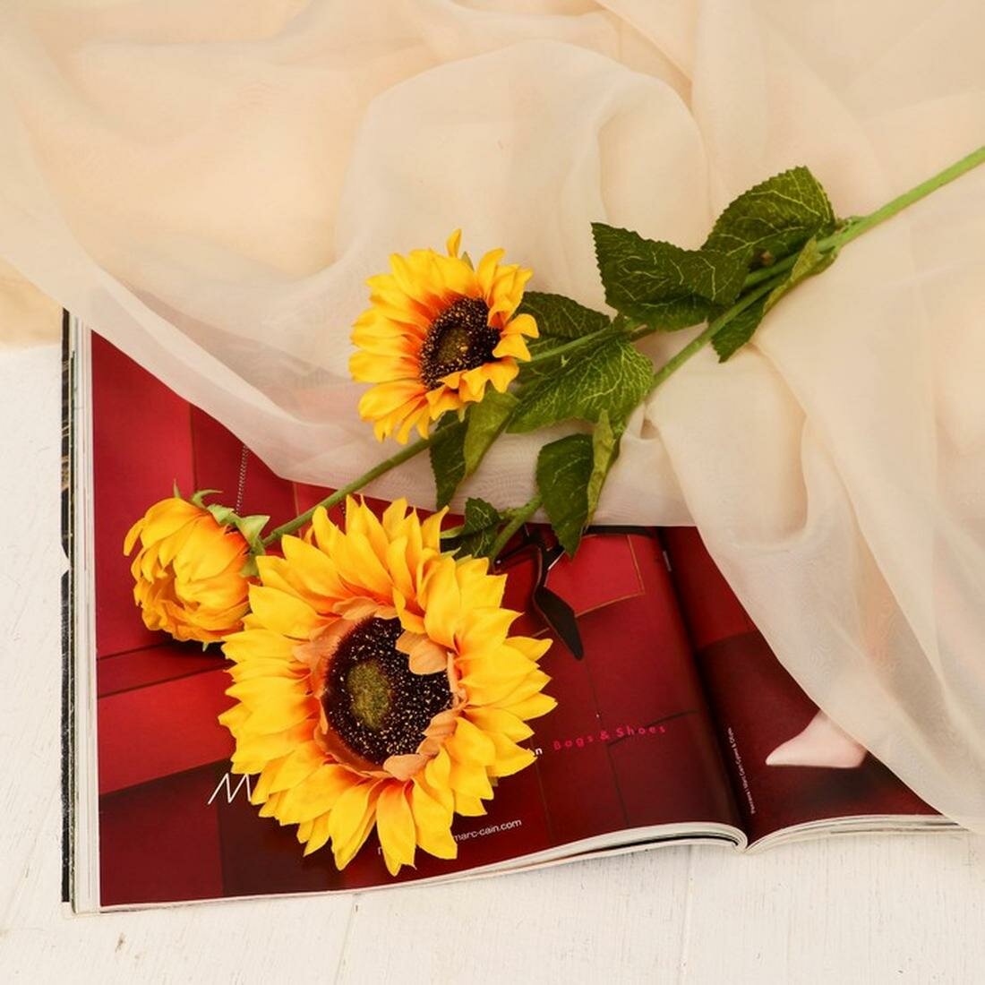 Цветы искусственные Poetry in flowers "Подсолнух галант" 9х62 см жёлтый