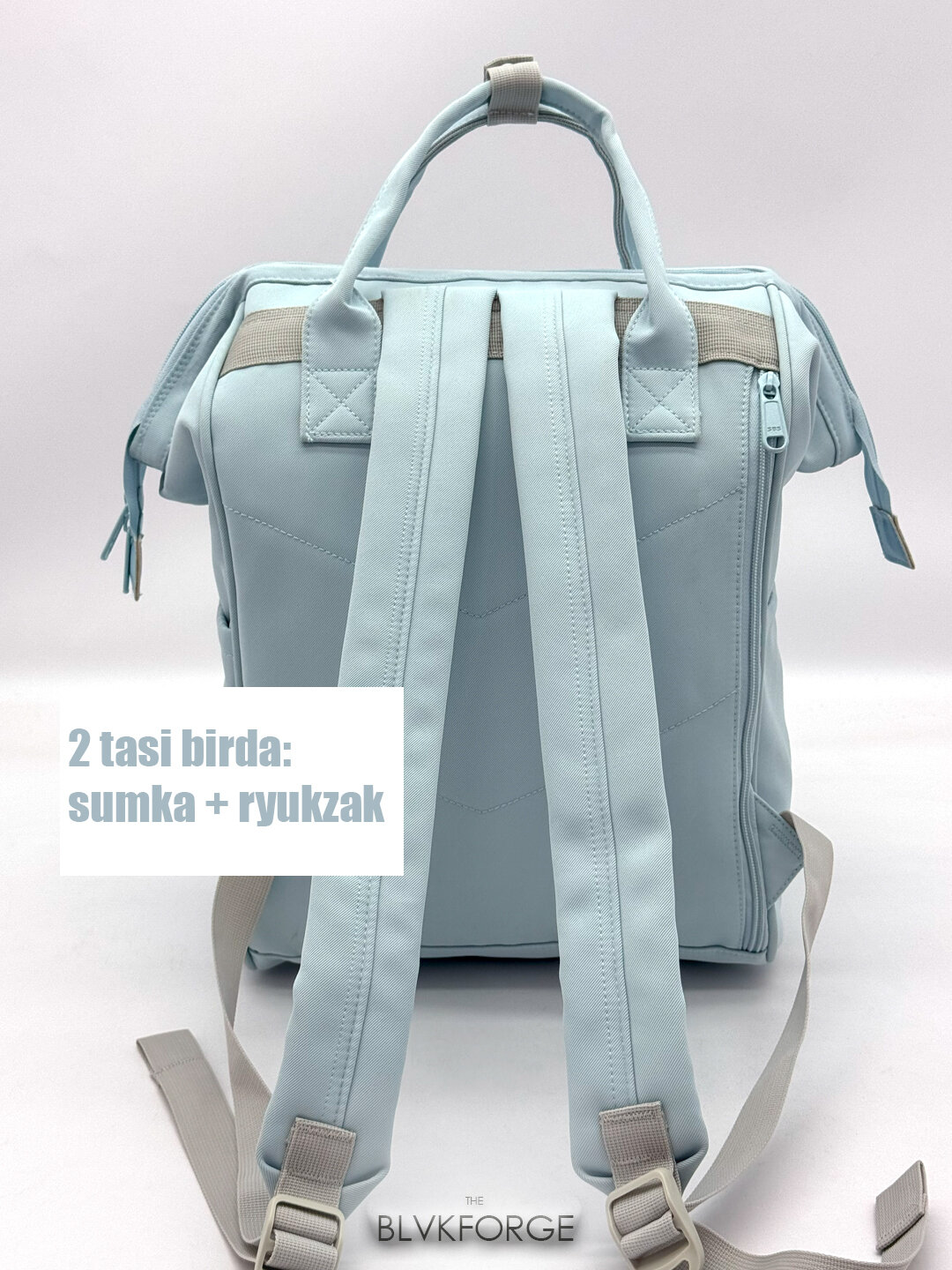 Сумка-рюкзак  Сумка-рюкзак для мам, с полужестким каркасом, фактура матовая, гладкая, голубой — фото 1