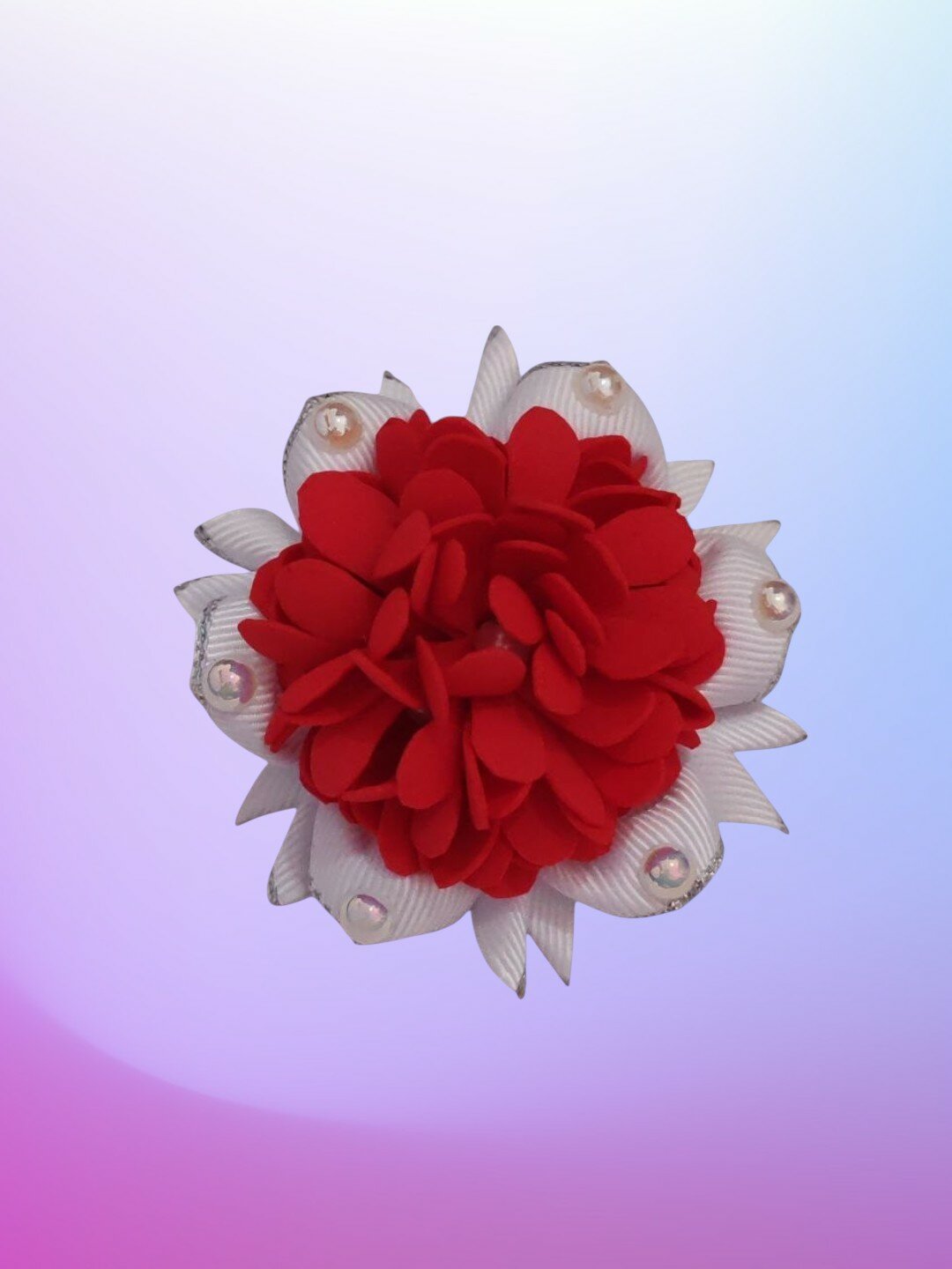 Бантики, из фоамирана, репсовой ленты и бусин, на резинке, для девочек, 2 шт, красный — фото 1