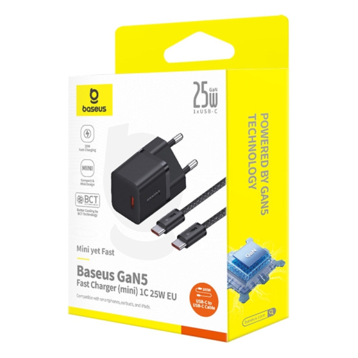 Сетевое зарядное устройство Baseus GaN5 Mini Fast Charger 1C PD3.0 25W Type-C 3A + кабель Baseus Type-C to Type-C 100W